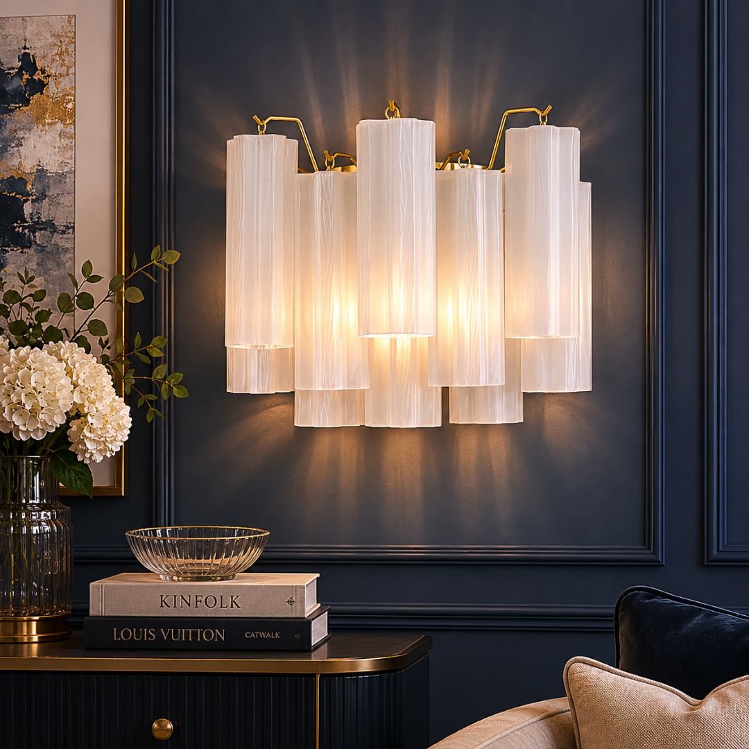 Odelle Collection - Wall Sconce Light - White & Satin Brass - W:36cm