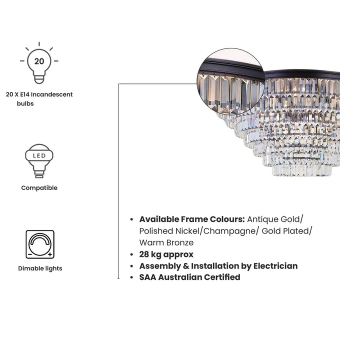 Jordan Collection - Flush Mount Chandelier - 90cm - Warm Bronze