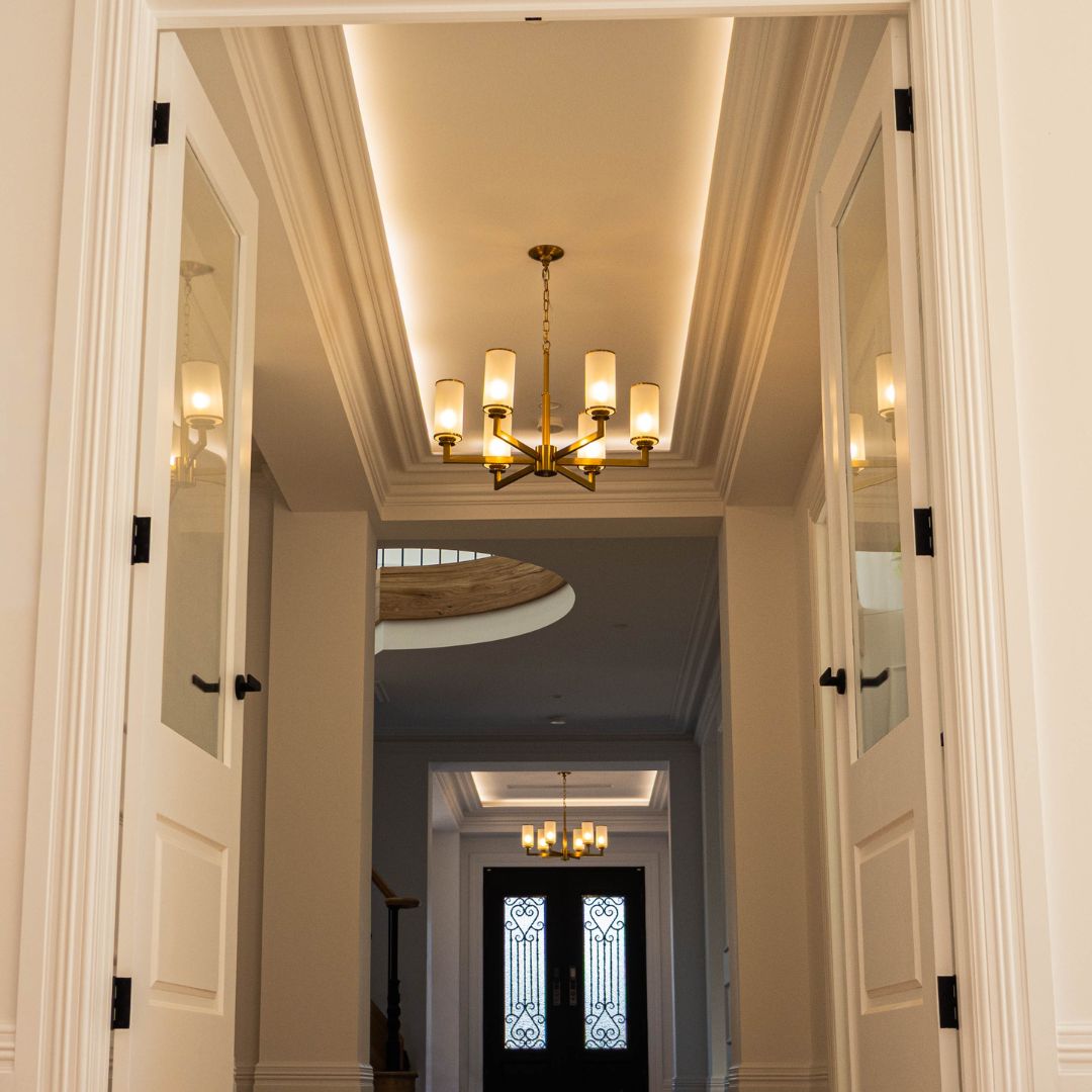 Provincial Collection - 6 Light Chandelier - Frosted Glass - Brass