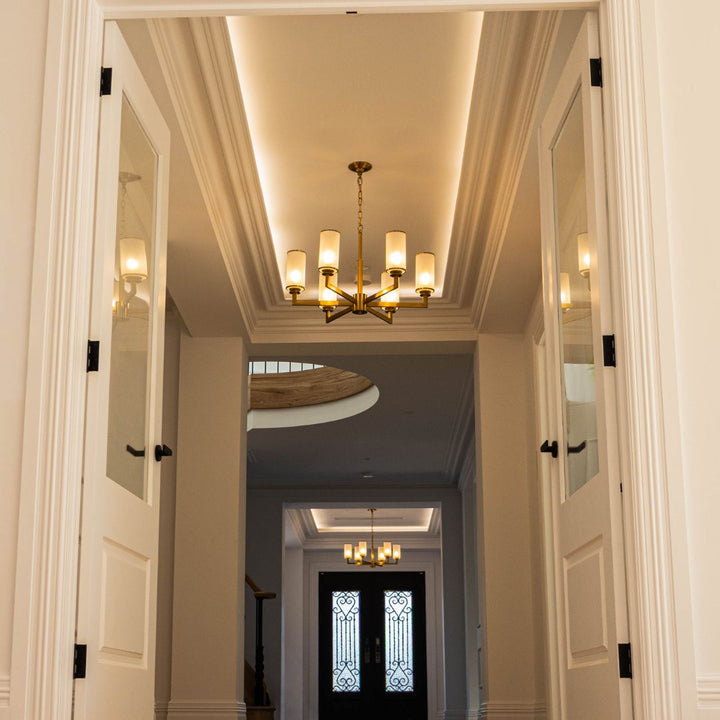 Provincial Collection - 6 Light Chandelier - Frosted Glass - Brass
