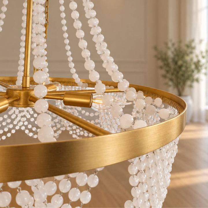 Perla Collection - Antique Gold Chandelier - Frosted Glass Beads
