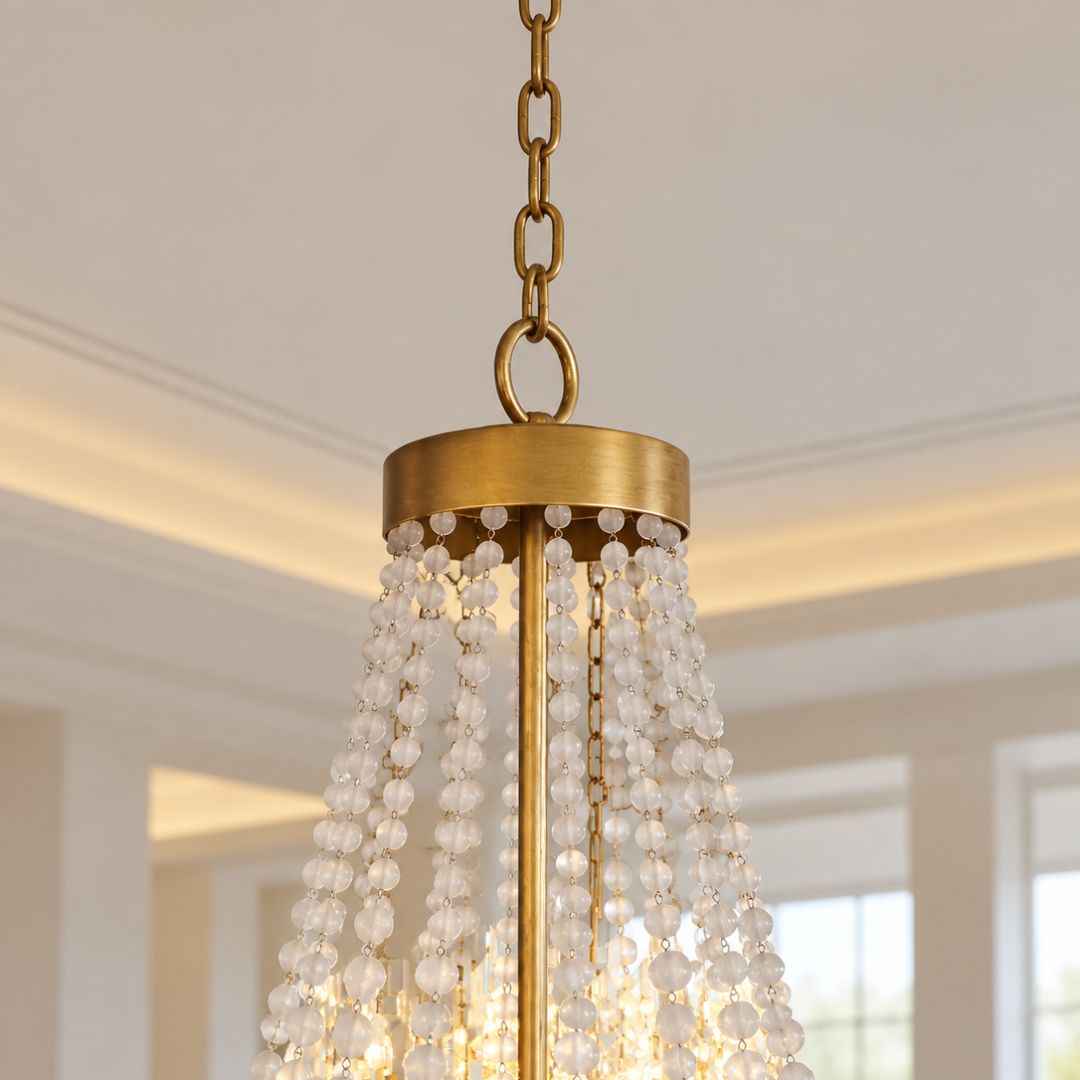 Perla Collection - Antique Gold Chandelier - Frosted Glass Beads