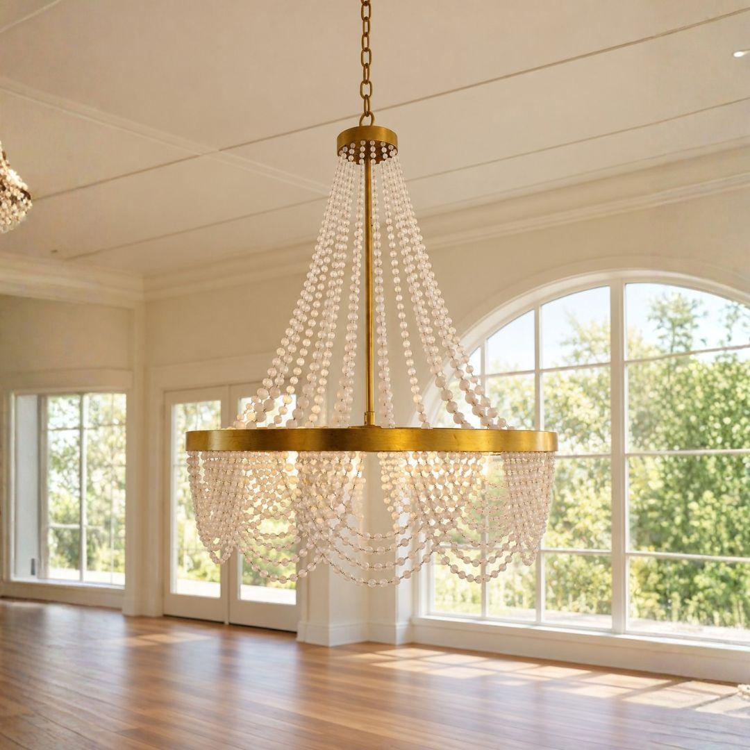 Perla Collection - Antique Gold Chandelier - Frosted Glass Beads
