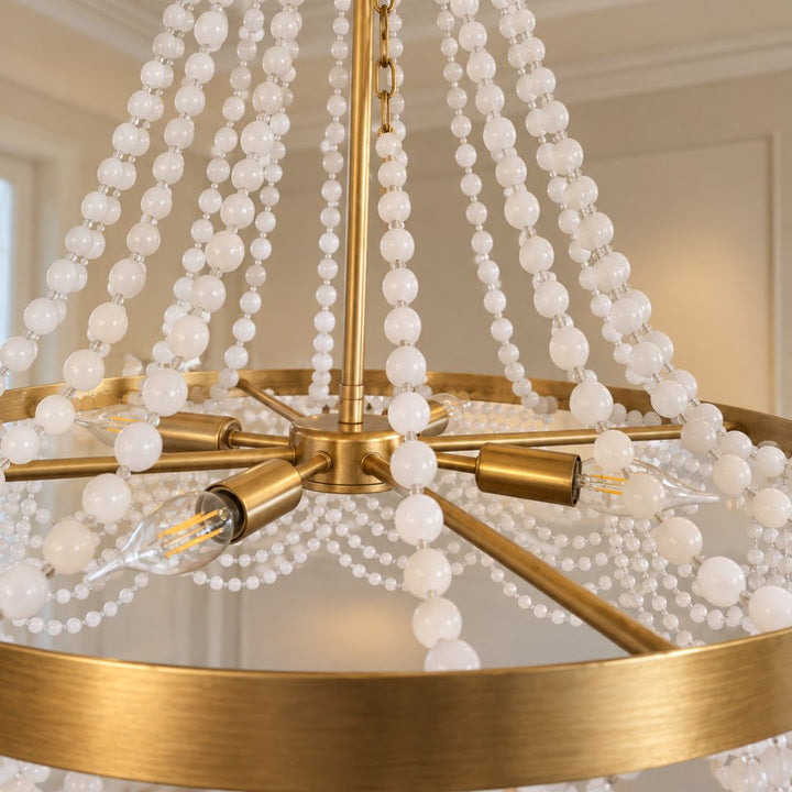Perla Collection - Antique Gold Chandelier - Frosted Glass Beads