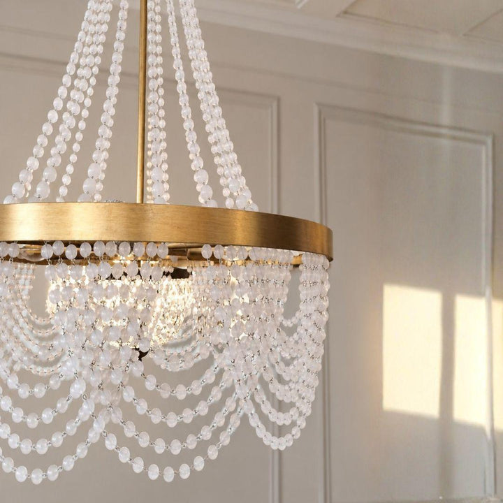 Perla Collection - Antique Gold Chandelier - Frosted Glass Beads