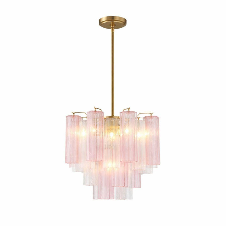 Odelle Collection - Ring Chandelier - Pink & Satin Brass - W:45cm