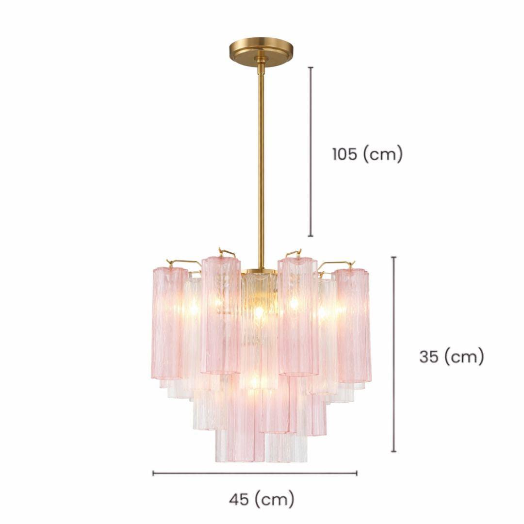 Odelle Collection - Ring Chandelier - Pink & Satin Brass - W:45cm