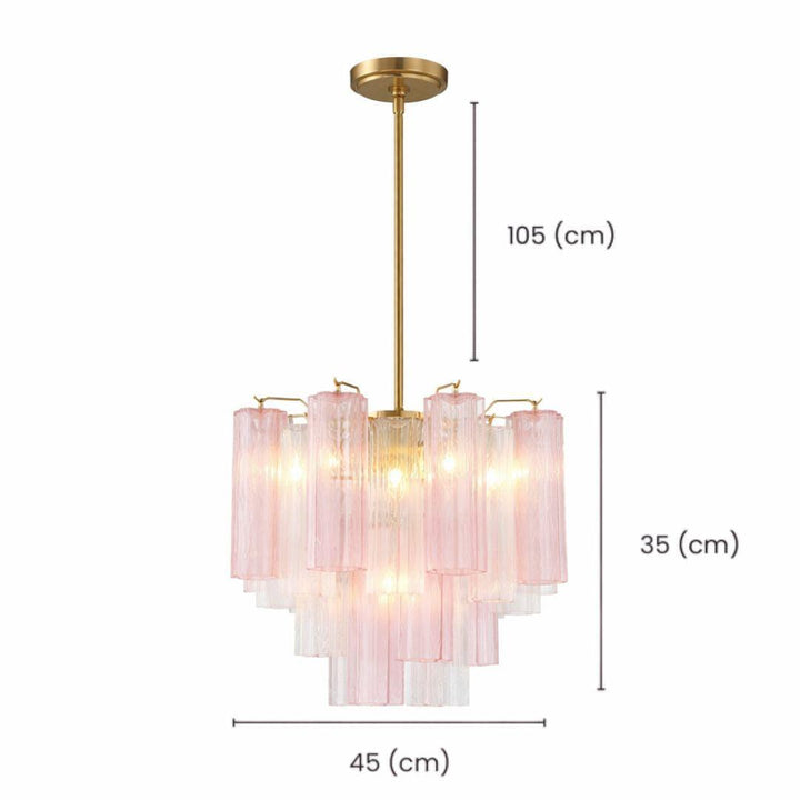 Odelle Collection - Ring Chandelier - Pink & Satin Brass - W:45cm