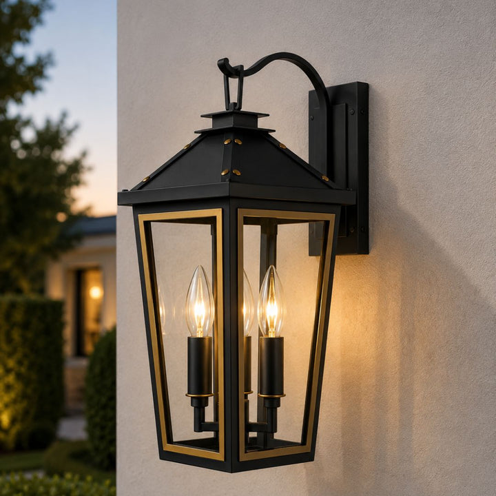 Ollie 3 Lights Outdoor Wall Sconce - Matte Black and Gold