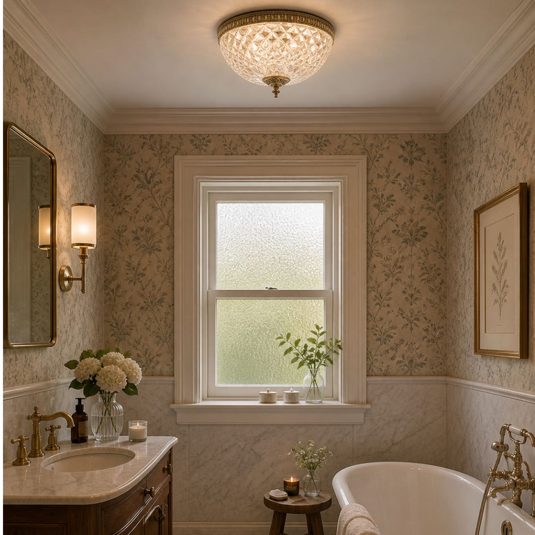 Devon Collection - Clear Glass Flush Mount - Old Brass - W:30cm