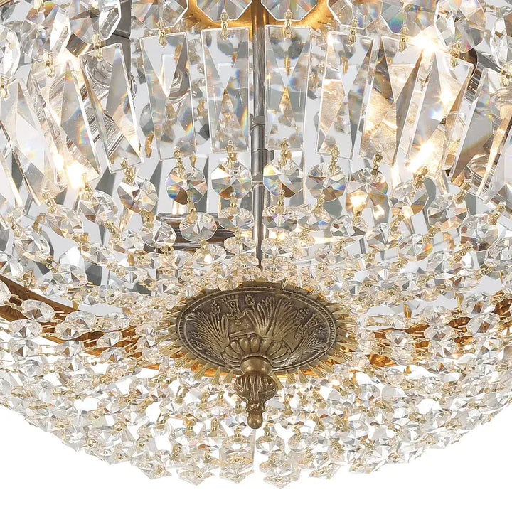 Devon Collection - Old Brass - Clear Crystals Flush Mount - W:40cm - Designer Chandelier Australia