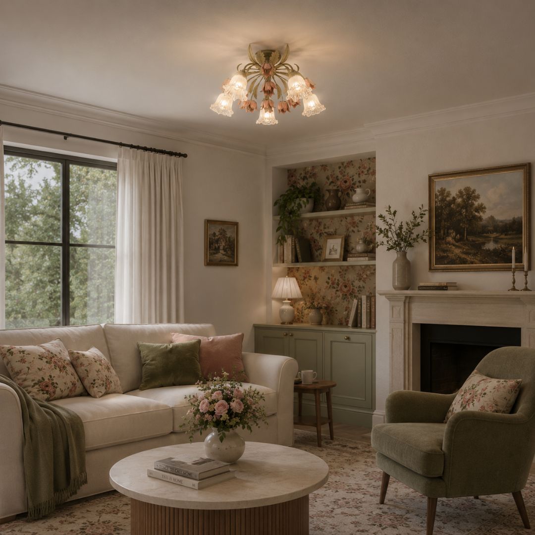 Brittany Collection - Sage Rose Flush Mount