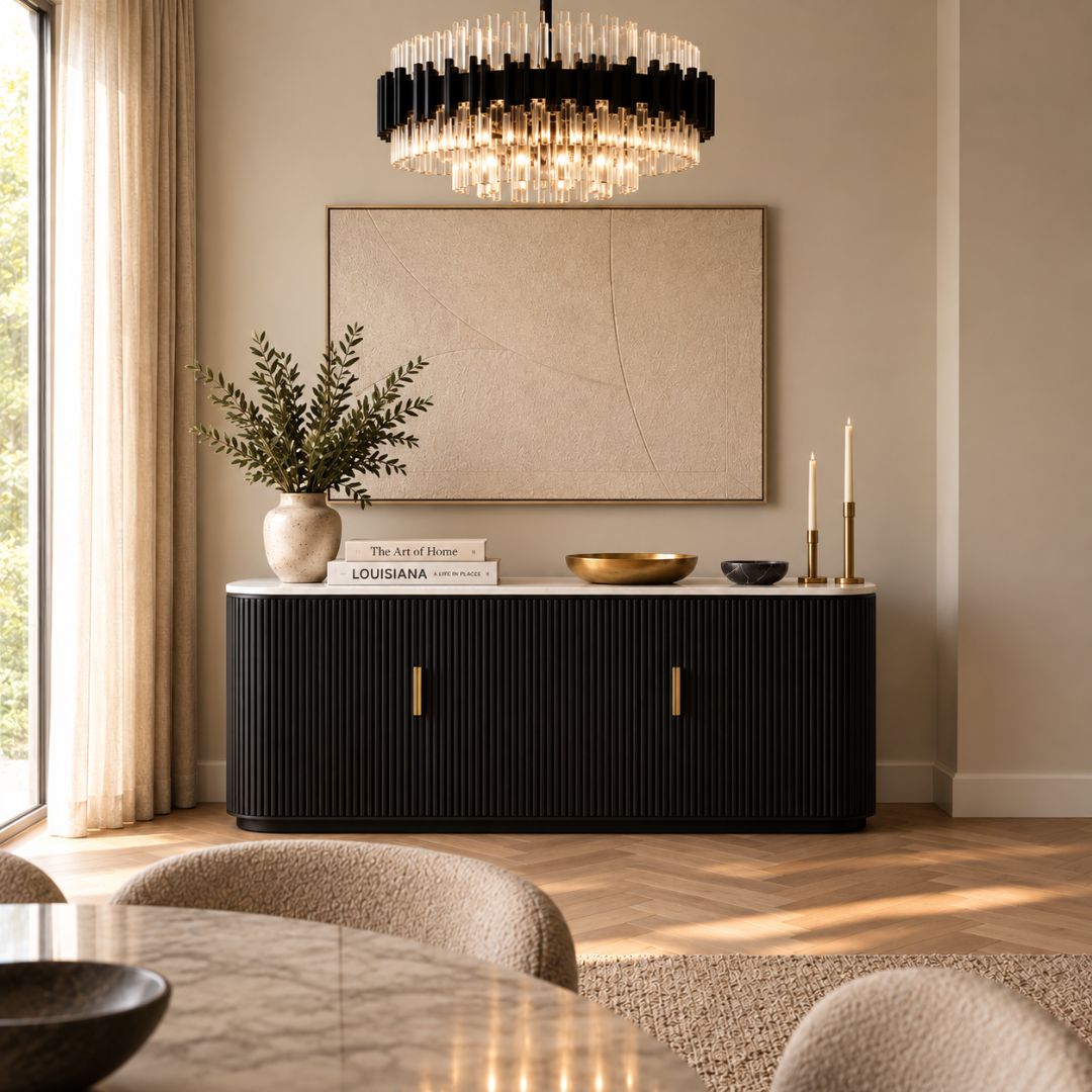 Allegra Buffet White Marble & Black Ash Wood