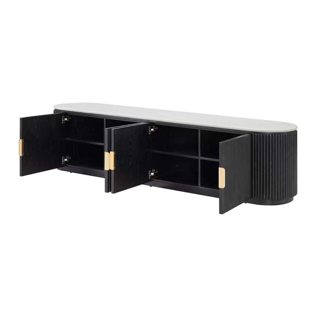 Ares TV Unit White Marble & Black Ash Wood