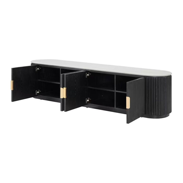 Ares TV Unit White Marble & Black Ash Wood