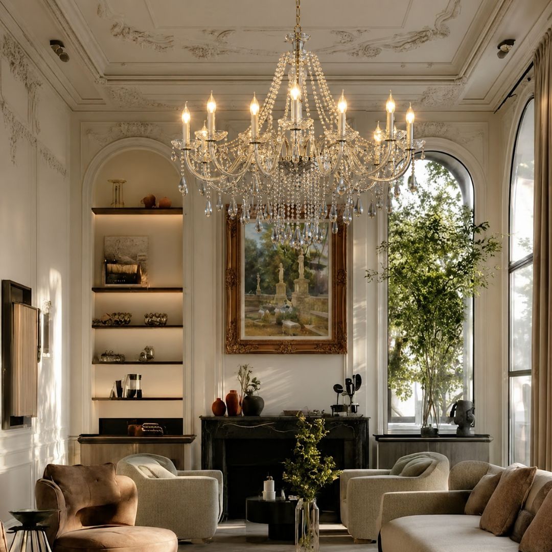 Bohemian Brilliance Large 12 Arm Single Tier Chandelier - Chrome