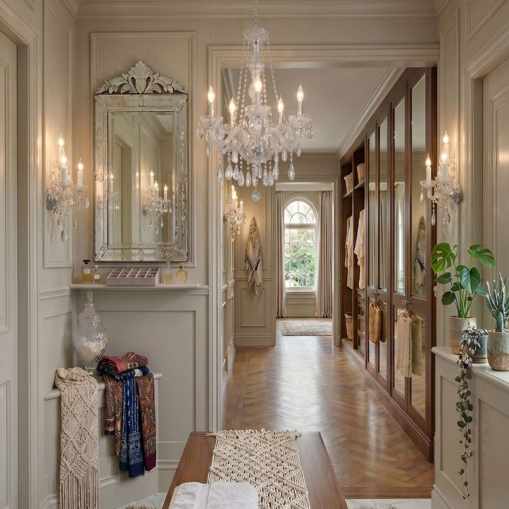 Bohemian Elegance 5 Arm Crystal Chandelier - CHROME