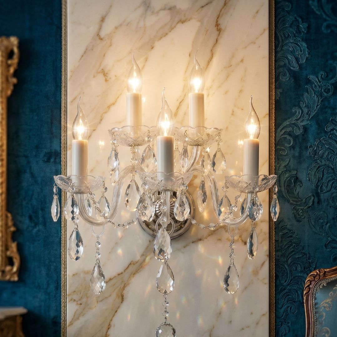 Bohemian Elegance Five Arm Wall Light Sconce - Chrome