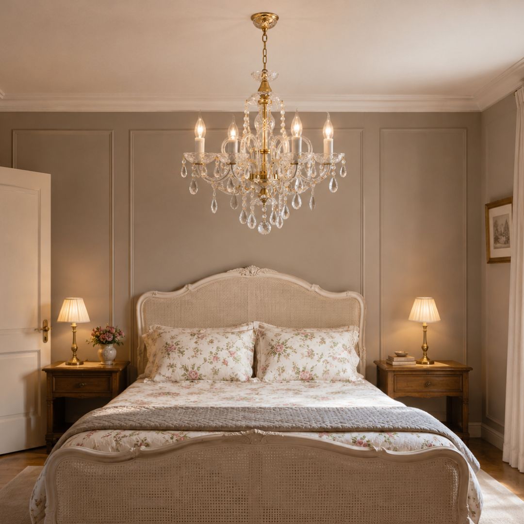 Bohemian Prague 4 Arm Crystal Chandelier - Brass Fixtures