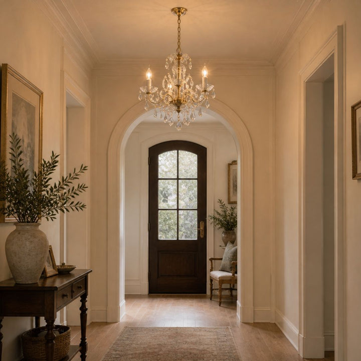Bohemian Prague 4 Arm Crystal Chandelier - Brass Fixtures