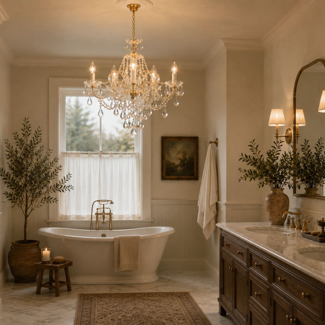 Bohemian Prague 5 Arm Crystal Chandelier - Brass Fixtures