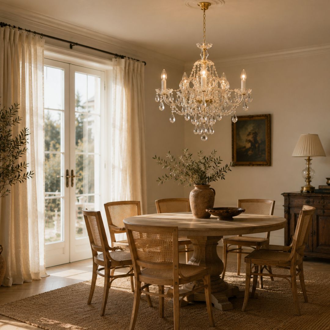 Bohemian Prague 5 Arm Crystal Chandelier - Brass Fixtures