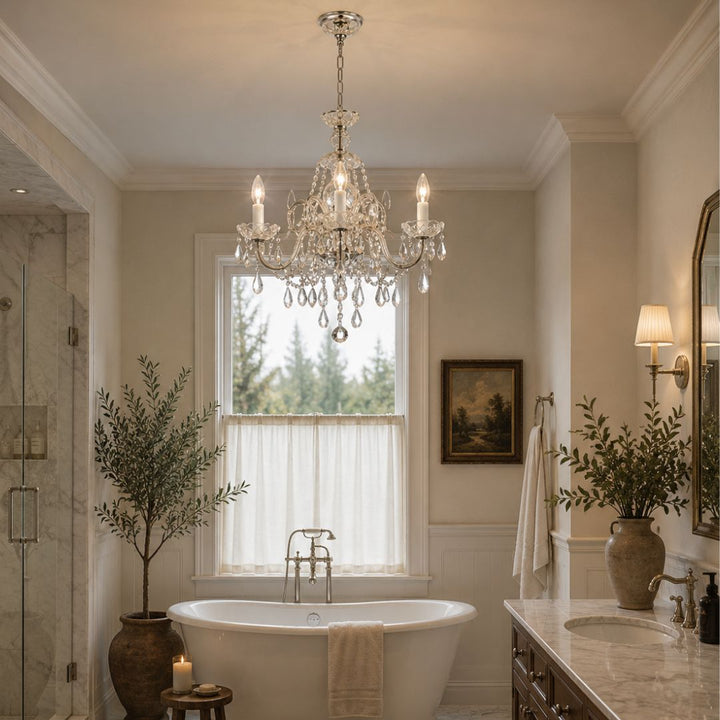 Bohemian Prague 5 Arm Crystal Chandelier - Chrome Fixtures
