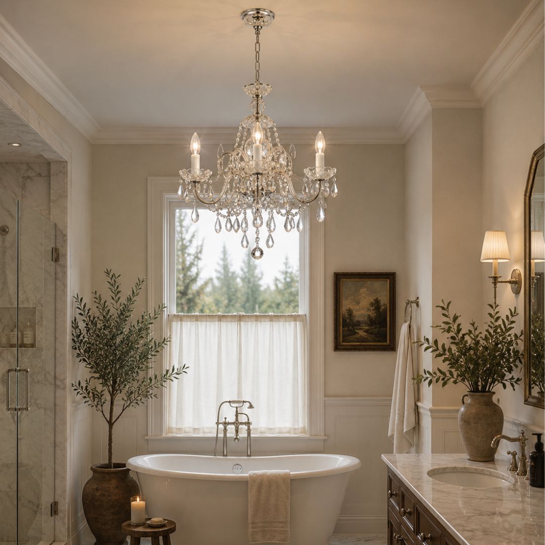 Bohemian Prague 5 Arm Crystal Chandelier - Chrome Fixtures