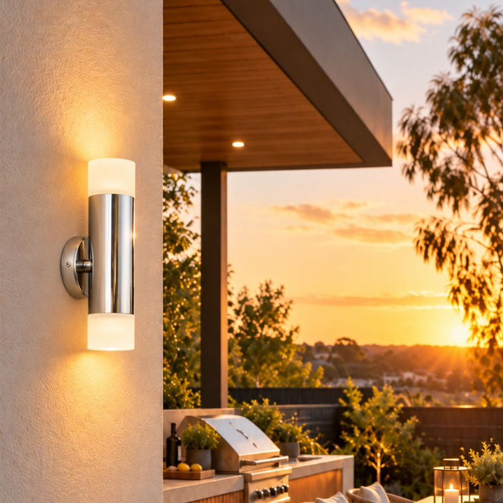 Caspian Outdoor Collection- Frosted Glass - Wall Sconce- Stainless Steel