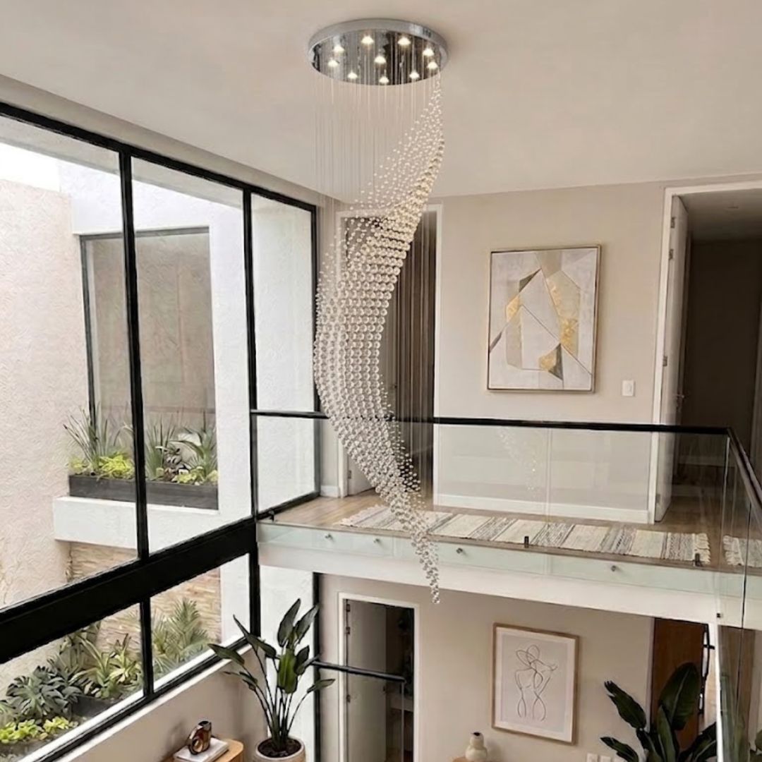 Contemporary Wave LED Chandelier - W:80cm H:260cm - Chrome