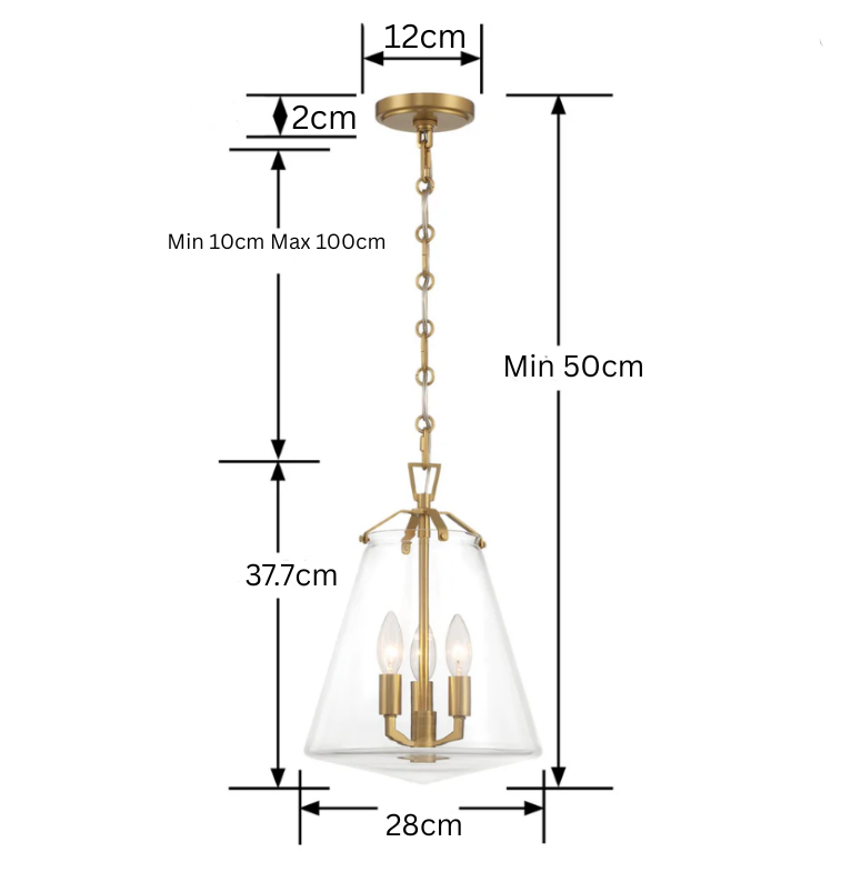 Baxter Collection - 3 Light Pendant - Satin Brass