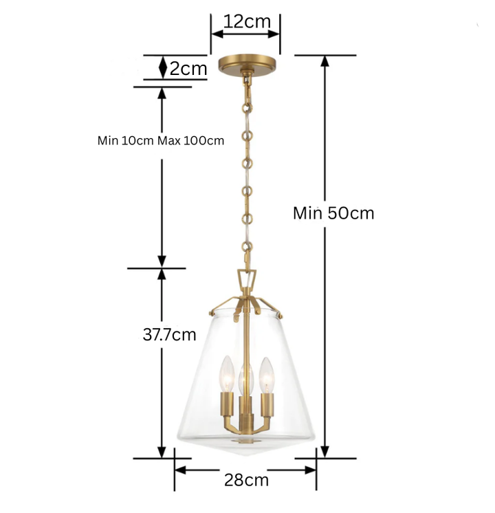 Baxter Collection - 3 Light Pendant - Satin Brass