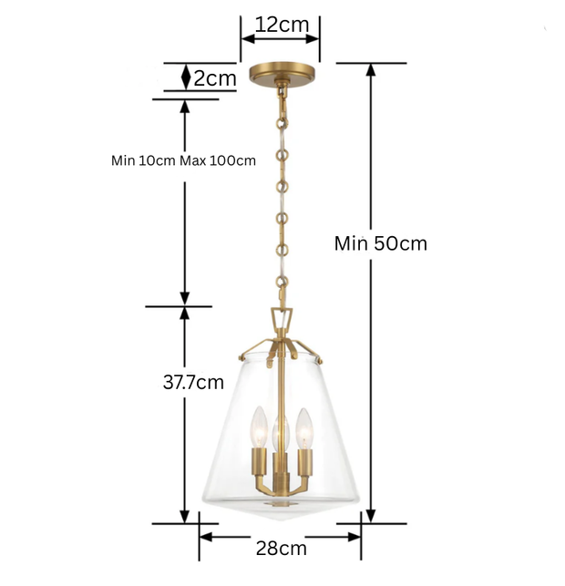 Baxter Collection - 3 Light Pendant - Satin Brass