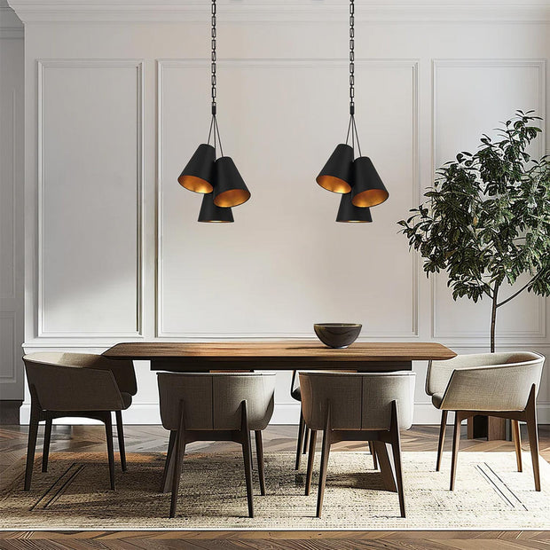 Victor Collection - Pendant - 3 Light - Matte Black & Antique Gold