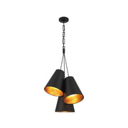 Victor Collection - Pendant - 3 Light - Matte Black & Antique Gold