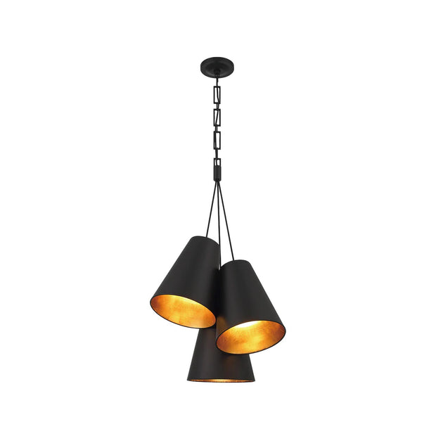 Victor Collection - Pendant - 3 Light - Matte Black & Antique Gold