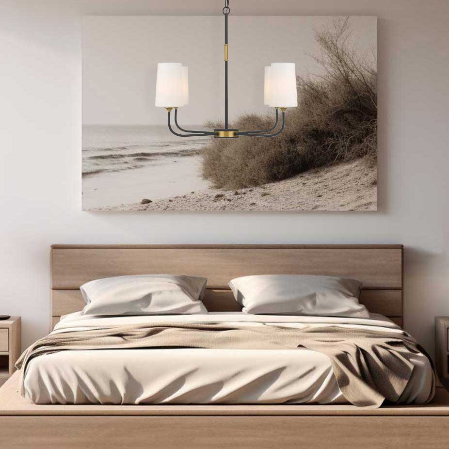 Royston Collection - 4 Light Chandelier - Satin Brass & Matte Black - W:73.6cm