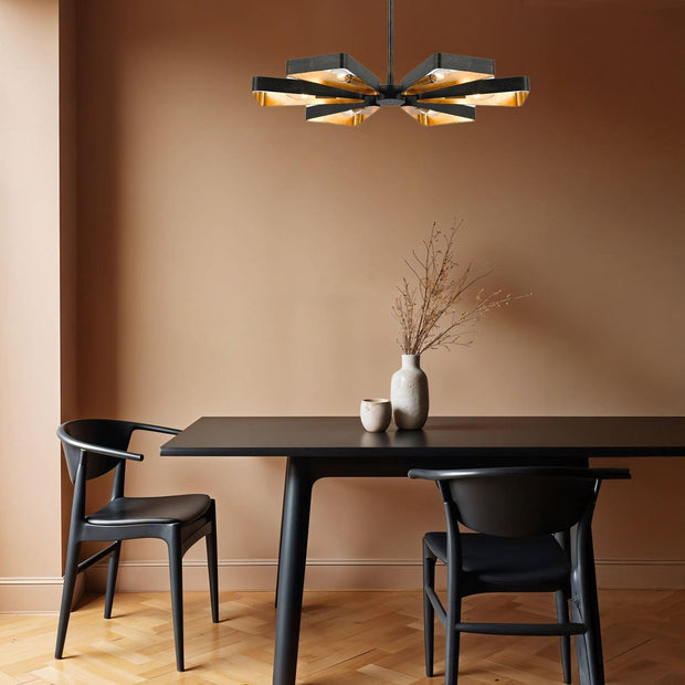Carson Collection - Black & Gold Chandelier - 6 Light
