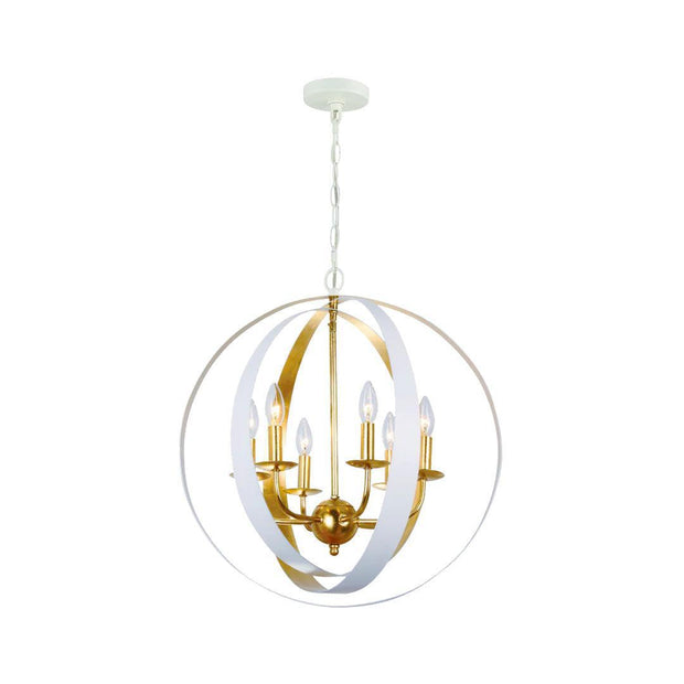 Carson Collection - 6 Lights Orb Chandelier - White & Gold