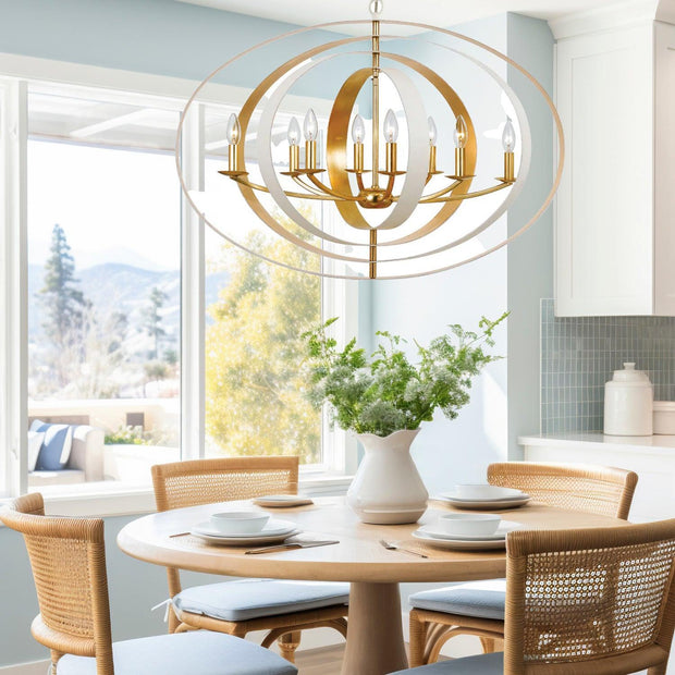 Carson Collection - 8 Lights Orb Chandelier - White & Gold
