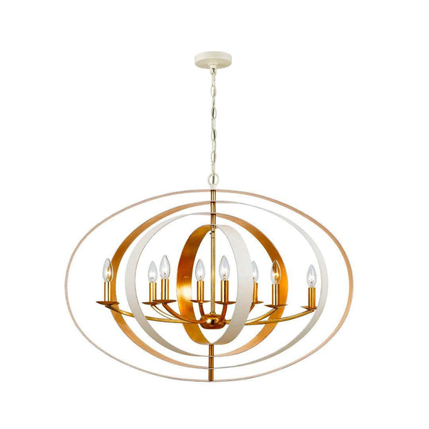 Carson Collection - 8 Lights Orb Chandelier - White & Gold