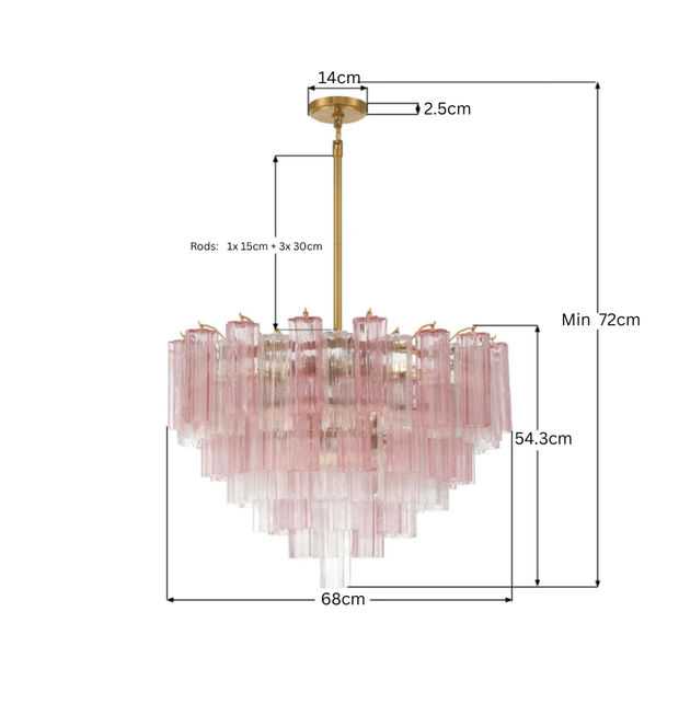 Odelle Collection - Ring Chandelier - Pink & Brass - W:68cm