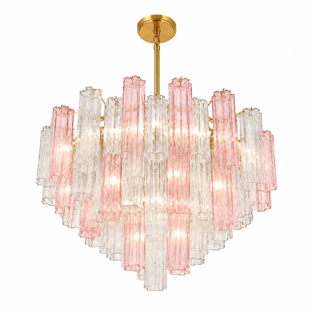 Odelle Collection - Ring Chandelier - Pink & Satin Brass - W:81cm