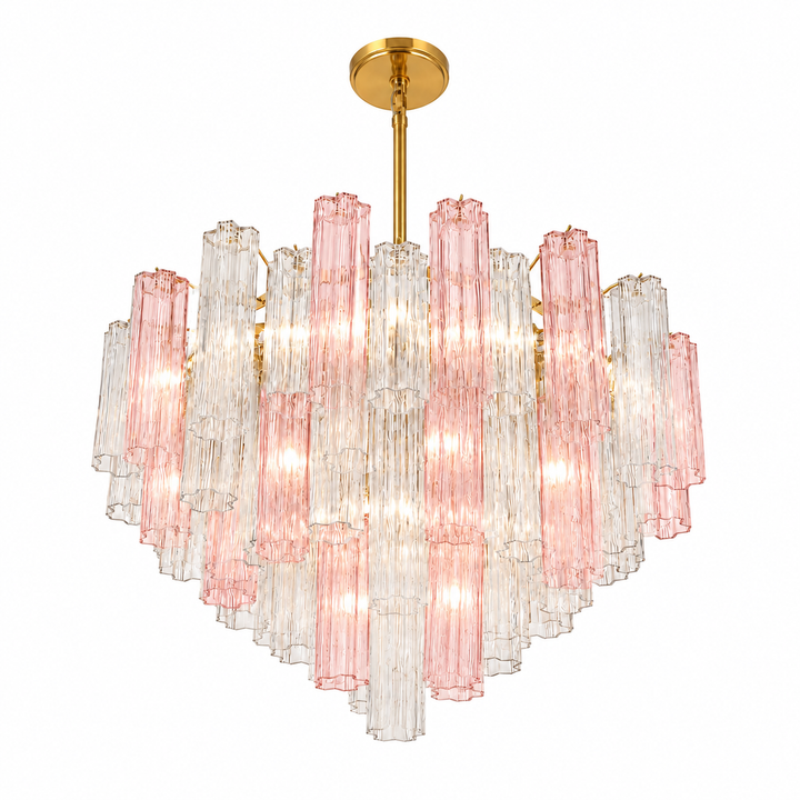 Odelle Collection - Ring Chandelier - Pink & Satin Brass - W:81cm