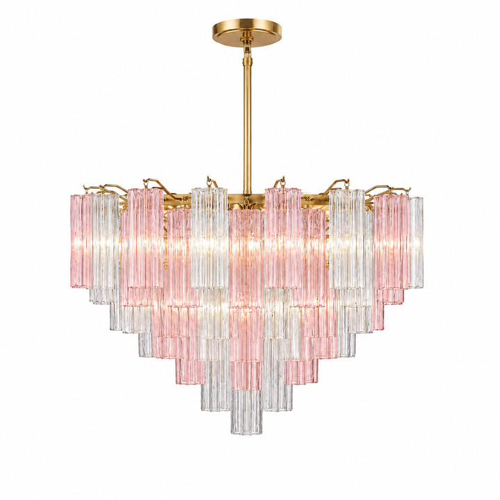Odelle Collection - Ring Chandelier - Pink & Satin Brass - W:81cm