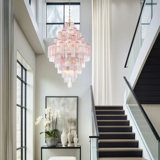 Odelle Collection - Ring Chandelier - Pink & Chrome - H:128cm