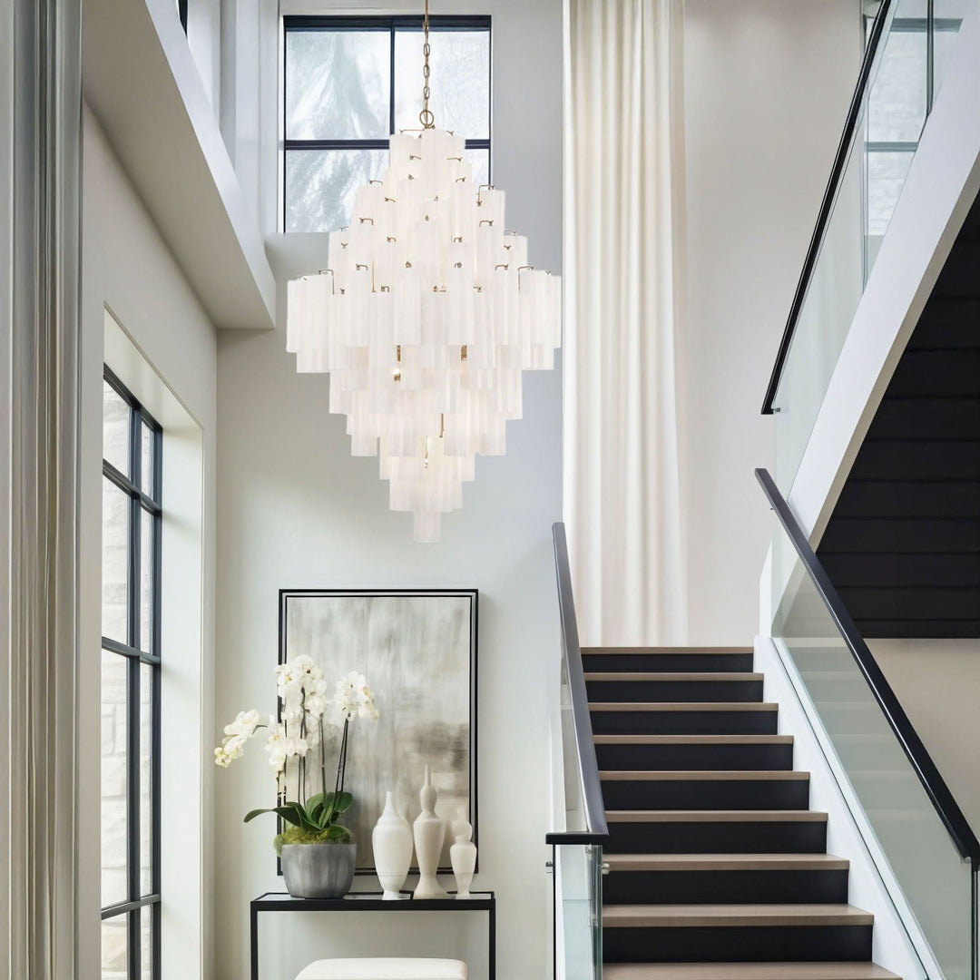 Odelle Collection - Ring Chandelier - White & Satin Brass - H:128cm