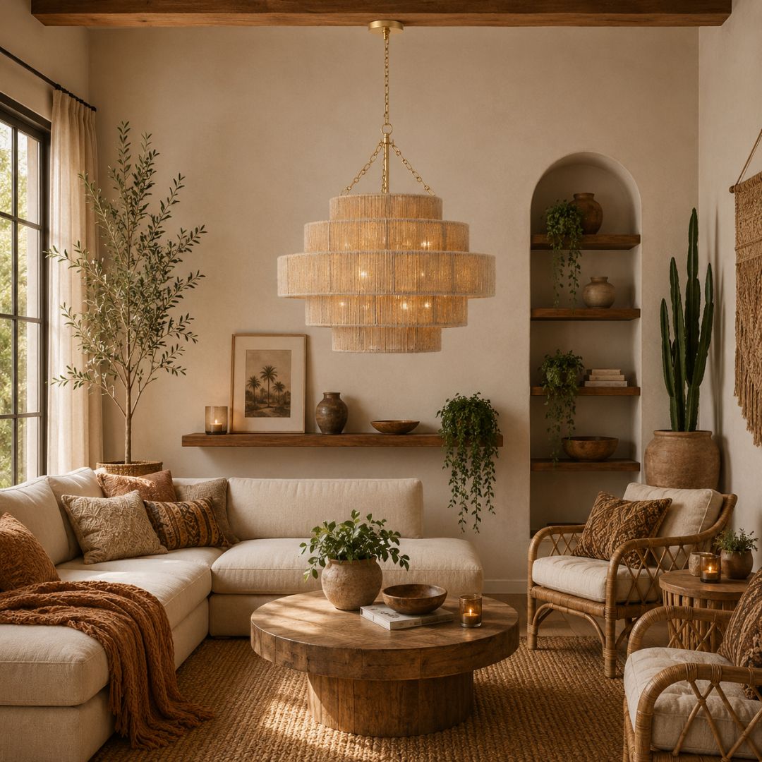 Soto Collection - 5 Layer Chandelier - Rattan - W:80cm