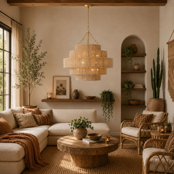 Soto Collection - 5 Layer Chandelier - Rattan - W:80cm