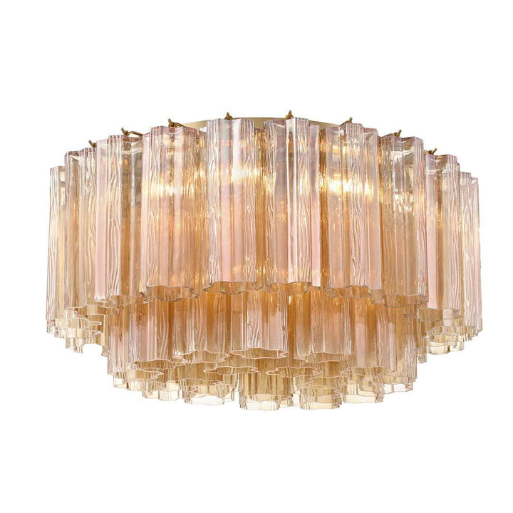 Odelle Collection - Flush Mount Chandelier - Amber & Satin Brass - W:56cm